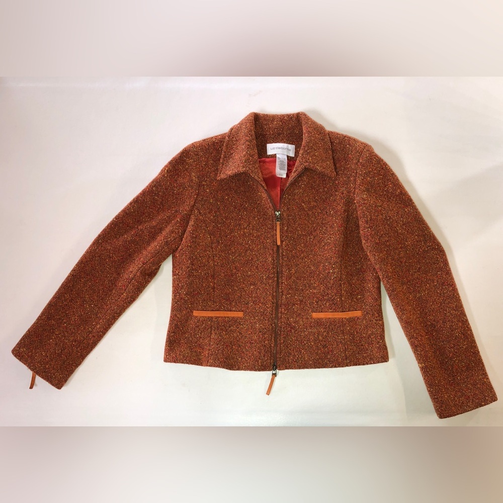 LIZ CLAIBORNE Vintage Wool Blend Suede Trim Cropped Jacket (S) - Picture 8 of 17